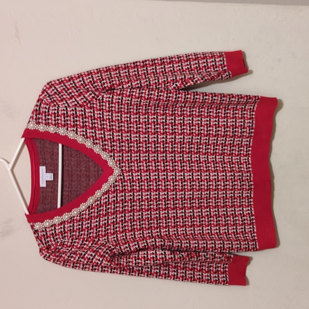 Charter club black and red sweater with faux pearls .size small